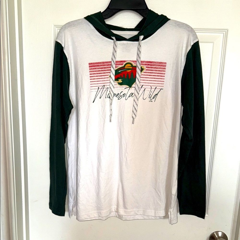 NHL MINNESOTA WILD Green and White 100% organic cotton Hoodie shirt M NWT